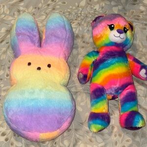 NWOT Set of 2 Rainbow Peeps Plush Bunny and Rainbow Build-A-Bear